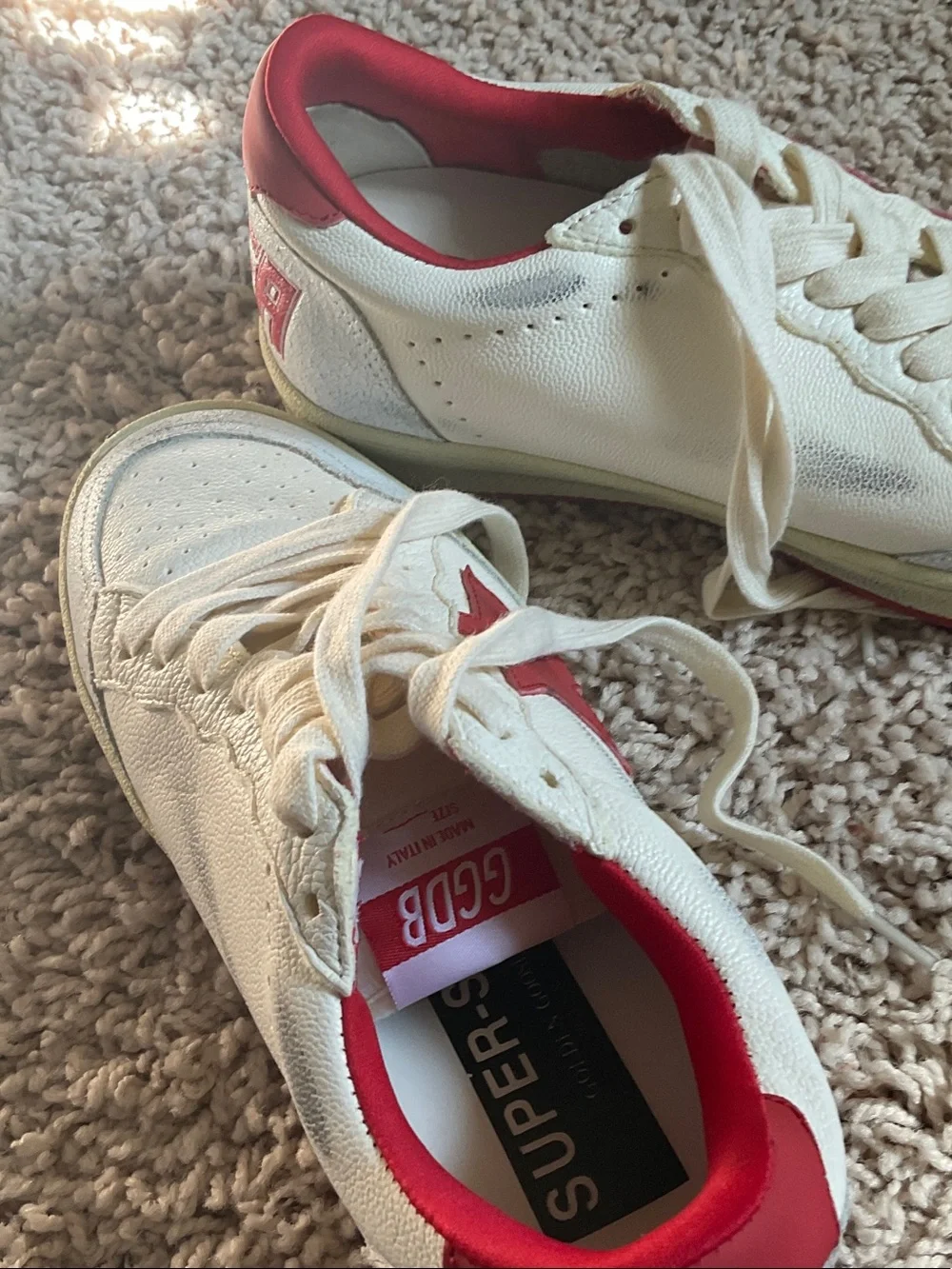 Golden Goose White Leather Sneakers with Red Star Accent